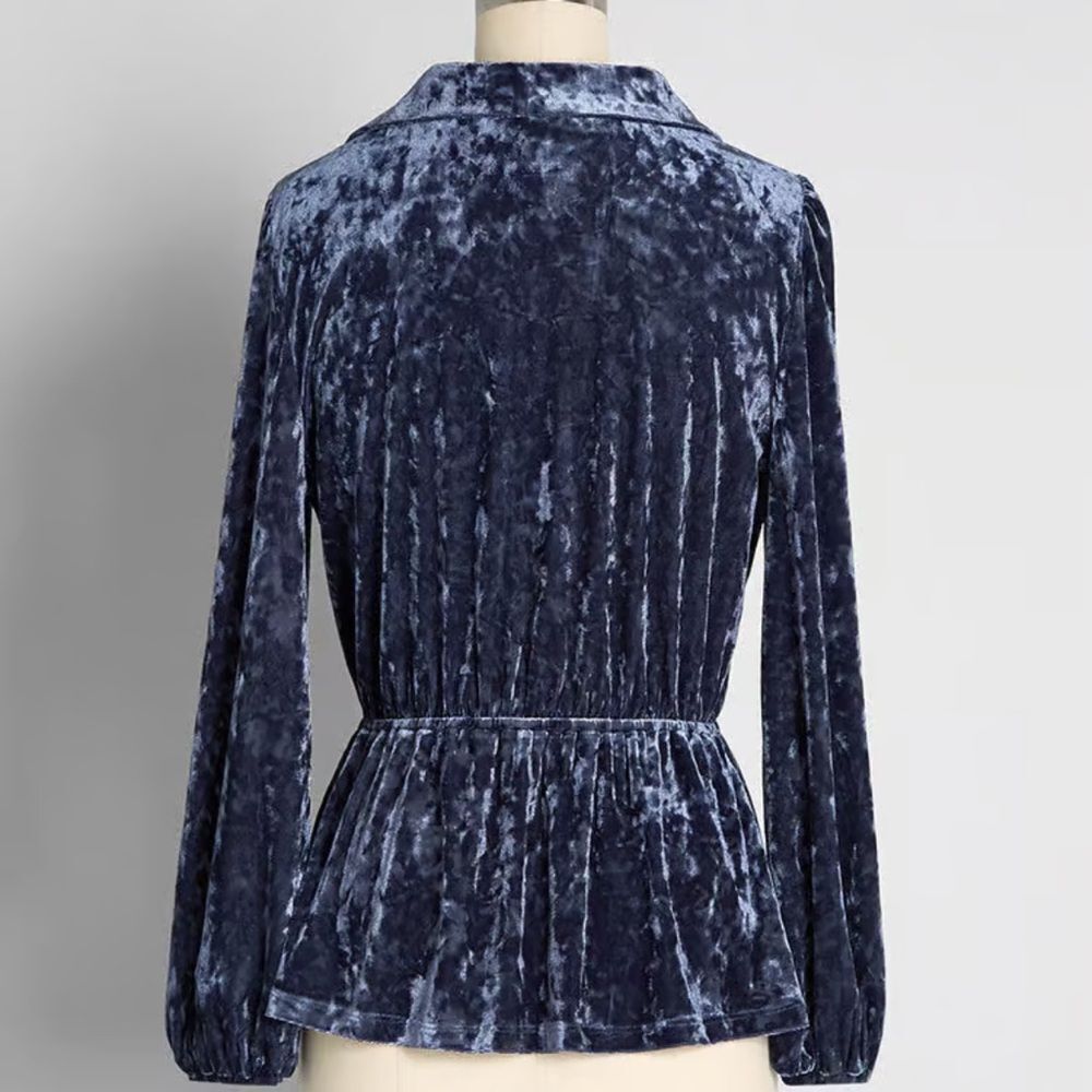 ModCloth Velvet Blue Top size Large L Peak of Chic blouse shirt women’s - Picture 2 of 6